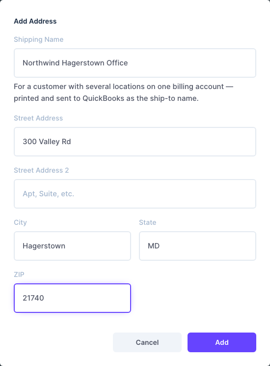 The Add Address window