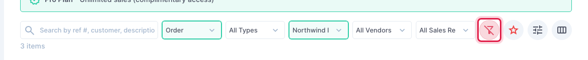 The Clear all filters button, shown while Order and Northwind Insurance are set