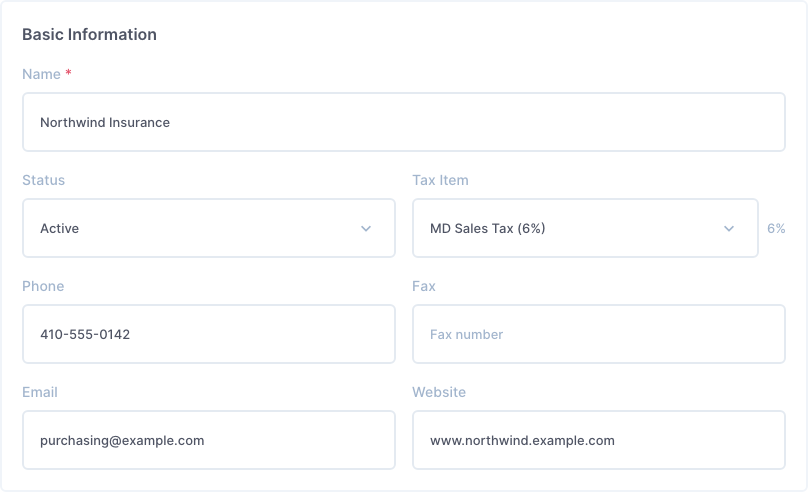 An existing customer's Basic Information, with its tax item