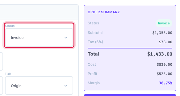 The status is now Invoice