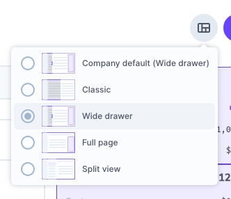 The layout menu in the order screen
