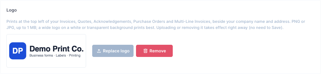 Print Settings, Logo