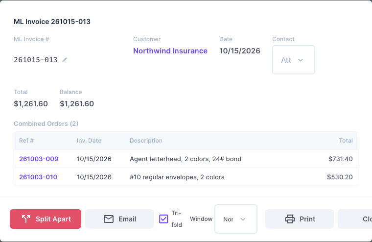 An ML invoice with its two orders
