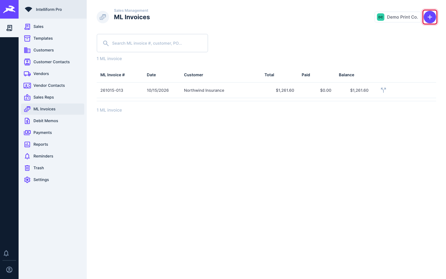 The ML Invoices list