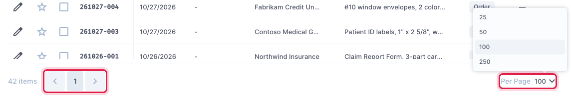 The page buttons and Per Page