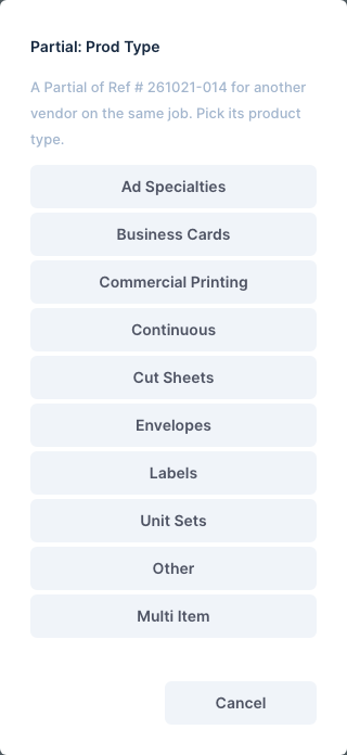 Choosing the Partial's product type