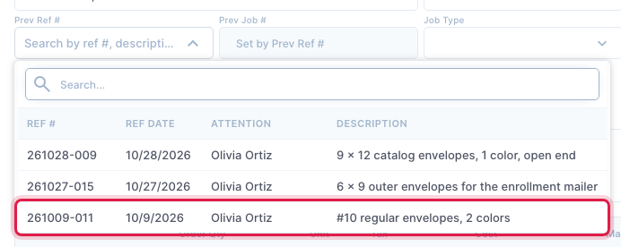Picking the earlier order in Prev Ref #
