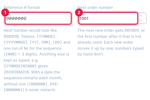 A plain number NNNNNN with Next order number 1001