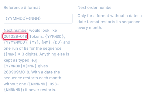 Reference # format YYMMDD-NNN, the standard