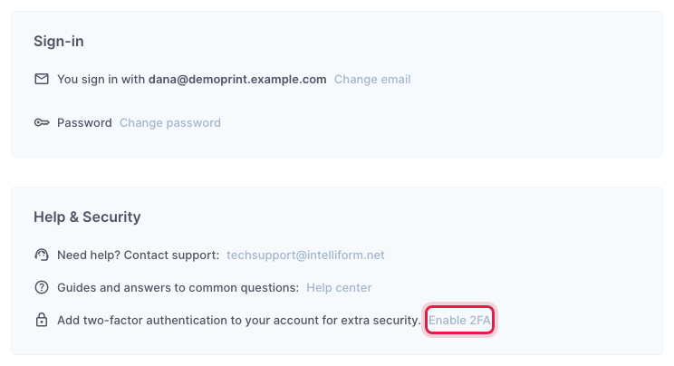 The Sign-in and Help & Security boxes under Settings