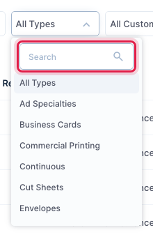 The Type list with its Search box