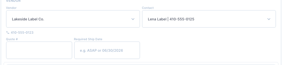 The vendor at the top of the Quotes tab