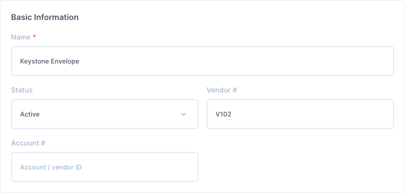 A vendor's Basic Information